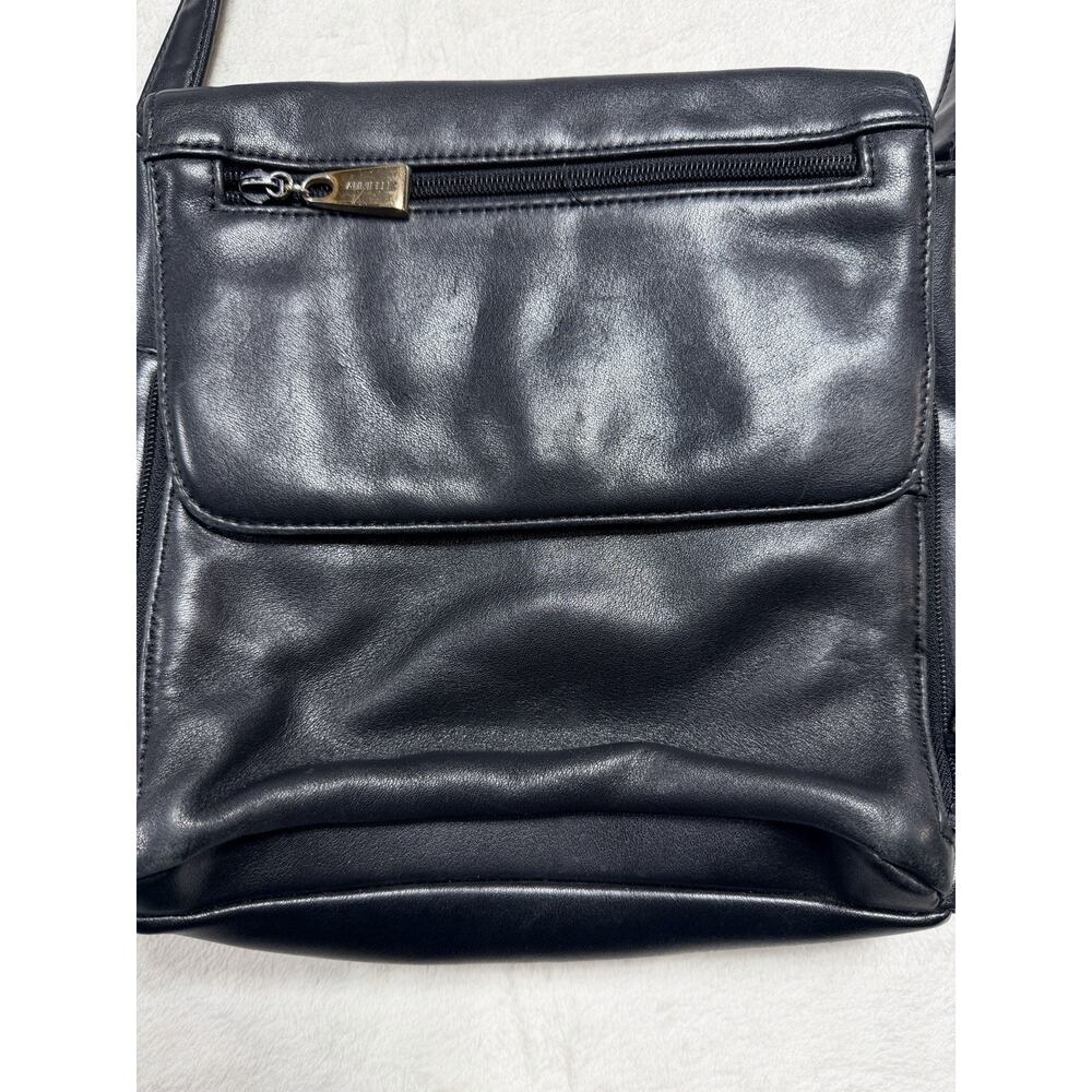Aurielle Black Leather Crossbody Bag Organizer Purse Gold Tone Modern Minimalist